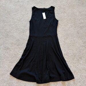 Michael Stars Andy Mini Skater Dress Womens L Black Ribbed Casual Boatneck